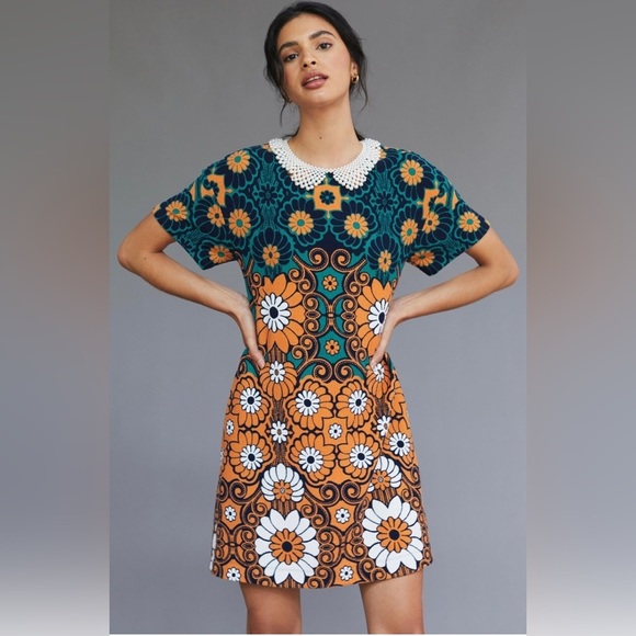 Maeve Dresses & Skirts - Maeve. Floral Shift Mini Dress. Blue, Green, Orange. Medium